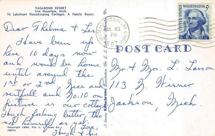 Vagabond Resort - Old Postcard Back